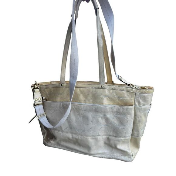 COACH baby Bag pale yellow Patent Leather Signature Travel Tote Baby vintage - Picture 2 of 11